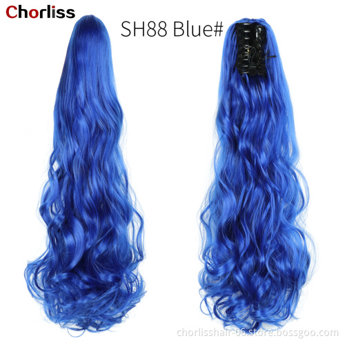 Wholesale Grey Curl Natural Wave Claw-Clip Drawstring Ponytail Extension Hairpiece Synthetic Hair Ponytails For Women Girl